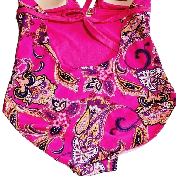 JACLYN Smith Plus Size Pink Paisley One Piece Tie Backs Swim Suit Size 14 - Picture 6 of 9